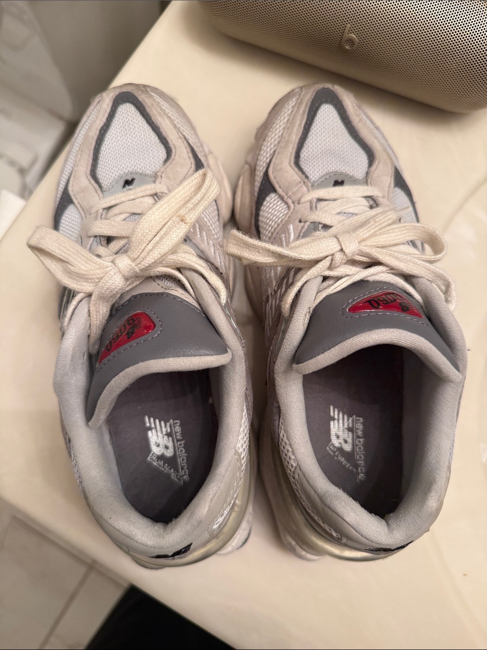 New Balance Grey and White Mesh Suede Athletic Sneakers - Picture 4 of 4